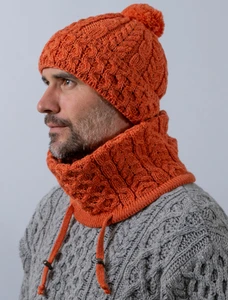 Honeycomb & Cable Hat with Pom Pom - Autumn Leaf