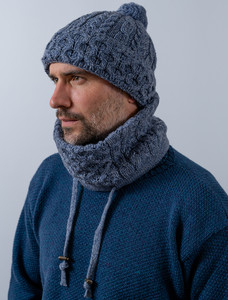Honeycomb & Cable Hat with Pom Pom - Denim