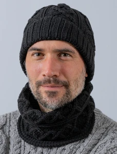 Men's Aran Super Soft Merino Wool Hat - Black