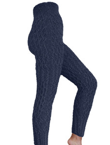 Wool Cashmere Aran Cable Leggings - Navy