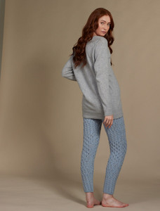 Wool Cashmere Aran Cable Leggings - Sky