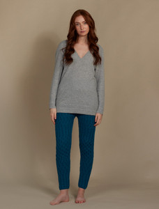 Wool Cashmere Aran Cable Leggings - Teal Harbour