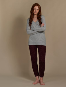 Wool Cashmere Aran Cable Leggings - Rich Burgundy