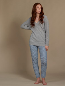 Wool Cashmere Aran Cable Leggings - Sky