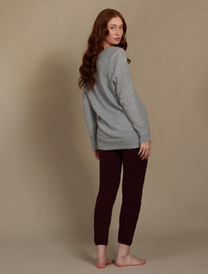 Wool Cashmere Aran Cable Leggings - Rich Burgundy