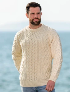 Heavyweight Merino Wool Aran Sweater - Natural White