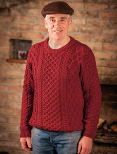 Heavyweight Merino Wool Aran Sweater- Red