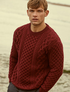 Heavyweight Merino Wool Aran Sweater - Claret