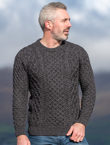 Heavyweight Merino Wool Aran Sweater - Charcoal Marl