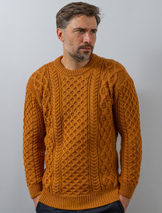 Heavyweight Merino Wool Aran Sweater - Golden Ochre
