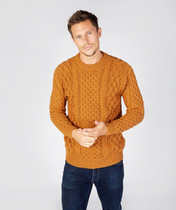 Heavyweight Merino Wool Aran Sweater - Golden Ochre