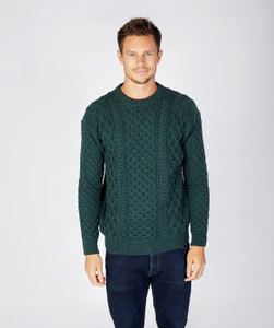 Heavyweight Merino Wool Aran Sweater - Evergreen
