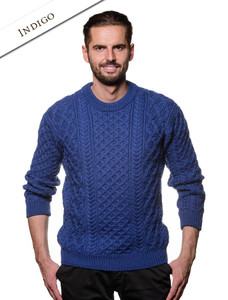Heavyweight Merino Wool Aran Sweater - Indigo