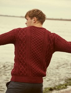 Heavyweight Merino Wool Aran Sweater - Claret