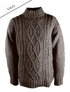 Wool Cashmere Aran Mock Turtleneck Sweater - Grey