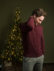 Wool Cashmere Aran Mock Turtleneck Sweater - Rich Burgundy