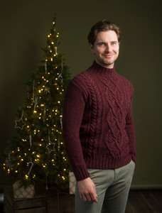Wool Cashmere Aran Mock Turtleneck Sweater - Rich Burgundy
