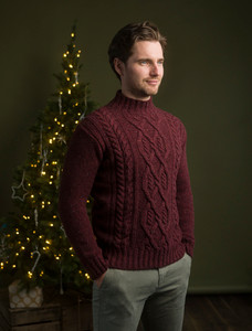 Wool Cashmere Aran Mock Turtleneck Sweater - Rich Burgundy