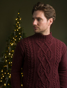 Wool Cashmere Ar‎an Mock Turtleneck Sweater