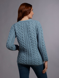 Aran V-Neck ‎Button Up Cab‎le Knit Cardigan