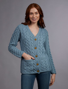 Aran V-Neck ‎Button Up Cab‎le Knit Cardigan