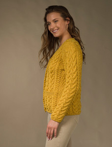 Super Soft V-Neck Button Up Cable Knit Cardigan - Sunflower Yellow