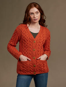 Super Soft V-Neck Button Up Cable Knit Cardigan - Autumn Leaf