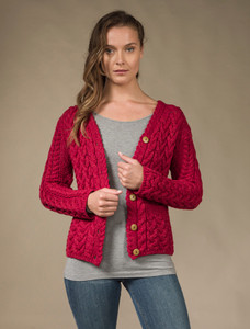 Super Soft V-Neck Button Up Cable Knit Cardigan - Chillipepper