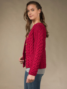 Super Soft V-Neck Button Up Cable Knit Cardigan - Chillipepper