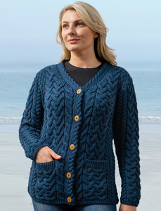 Super Soft V-Neck Button Up Cable Knit Cardigan - Atlantic