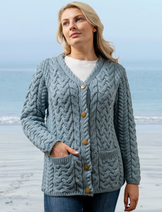 Super Soft V-Neck Button Up Cable Knit Cardigan - Misty Marl
