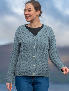 Super Soft V-Neck Button Up Cable Knit Cardigan - Misty Marl