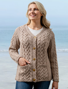Super Soft V-Neck Button Up Cable Knit Cardigan - Toasted Oat