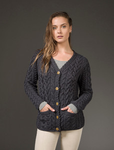 Super Soft V-Neck Button Up Cable Knit Cardigan - Derby