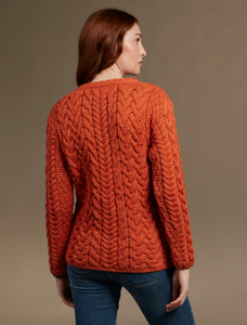 Super Soft V-Neck Button Up Cable Knit Cardigan - Autumn Leaf