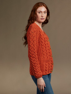 Super Soft V-Neck Button Up Cable Knit Cardigan - Autumn Leaf