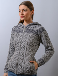 Fairisle Knit Hoodie - Soft Grey/Cormorant