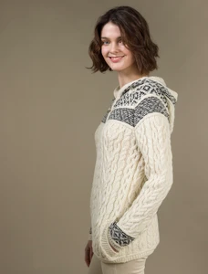 Fairisle Knit Hoodie - White/Charcoal