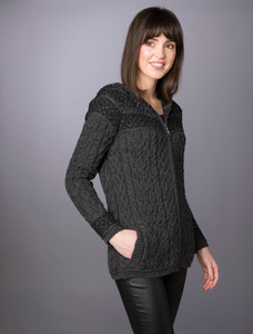 Fairisle Knit Hoodie - Charcoal/Black