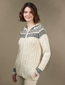 Fairisle Knit Hoodie - White/Charcoal