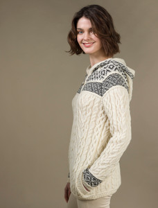 Fairisle Knit Hoodie - White/Charcoal