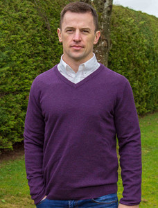 Mens Lambswool V-Neck Sweater - Purple Wine