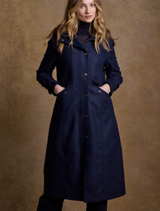 Julia Long Tweed Coat - Navy Herringbone | Aran Sweater Market