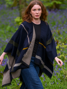 Jacquard Fringed Shawl - Multi Navy