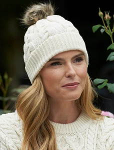 Ladies Merino Cable Hat - Natural White