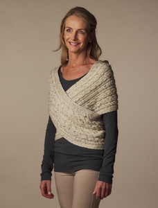 Merino Aran Cable Crossover Wrap with Buttons - Aran Nep
