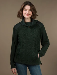Cowl Neck Aran Sweater - Fern