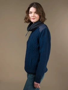 Cowl Neck Aran Sweater - Nightshade