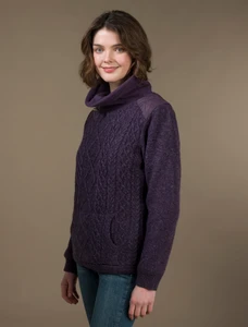 Cowl Neck Aran Sweater - Plum