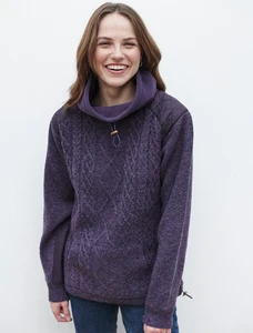 Cowl Neck Aran Sweater - Plum